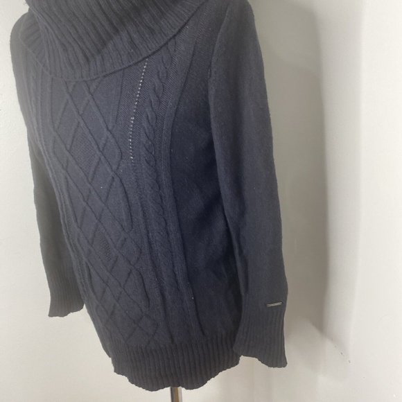 Cabela's Womens Cable Knit Sweater Sz L Black Turtle Neck TUnic Long Wool Blend - Picture 2 of 7